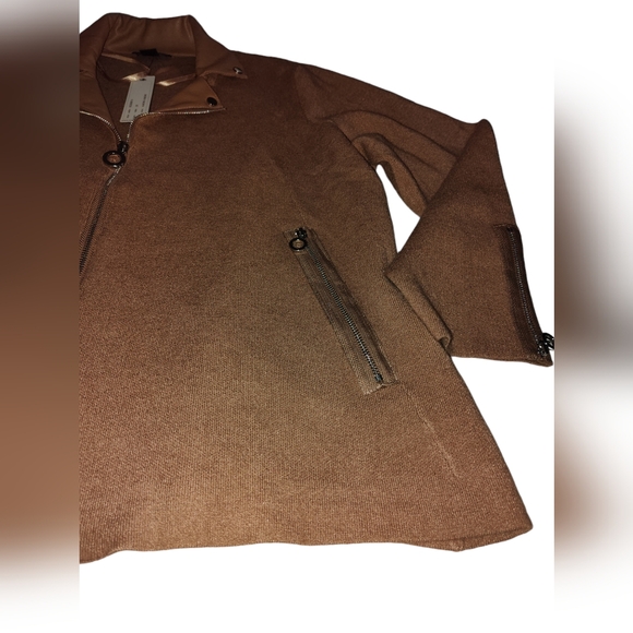 Belldini Black Label Plus Size Motorcycle Sweater Jacket. Almond. Nude Brown 2X. - Picture 7 of 14